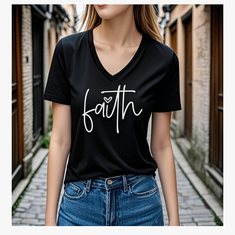Faith Graphic V-Neck Tee - Black - Picture 2 of 5